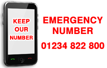 Emergency number 01234 822 800